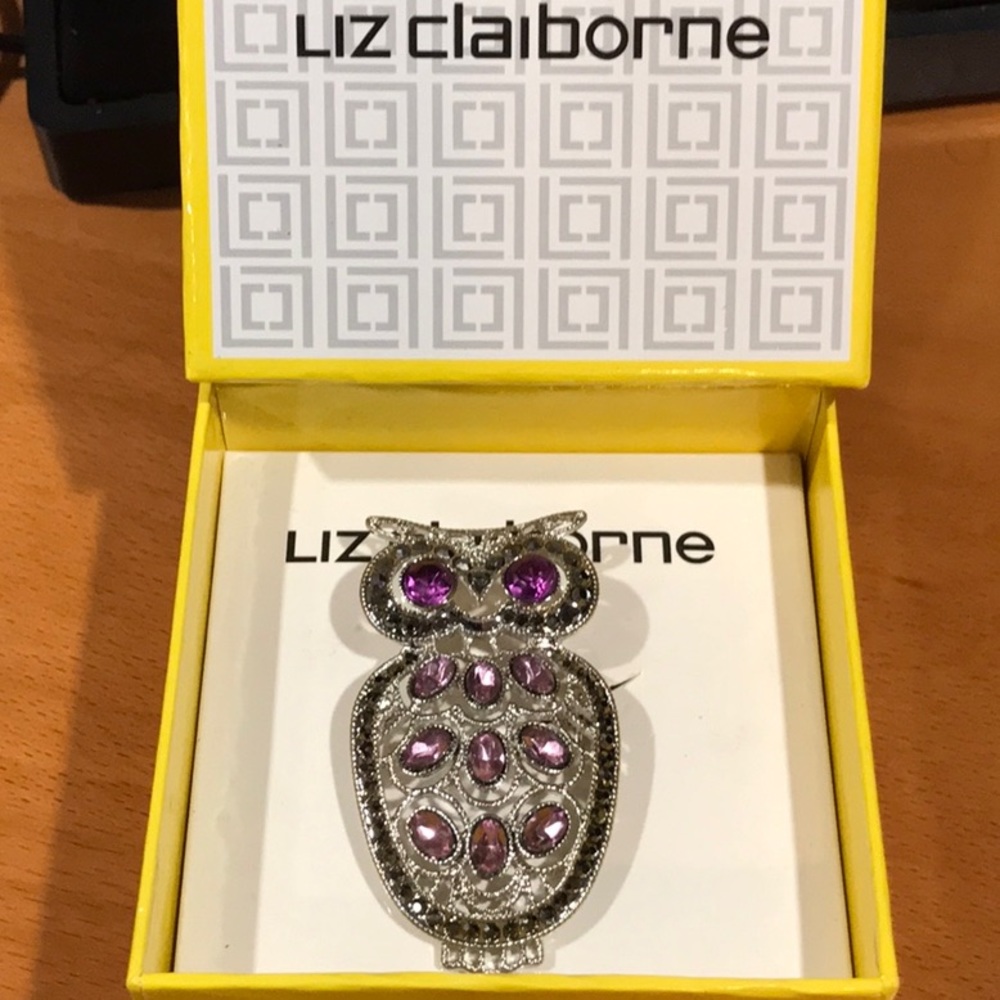 Liz Claiborne Purple Silver Marcasite Owl pin